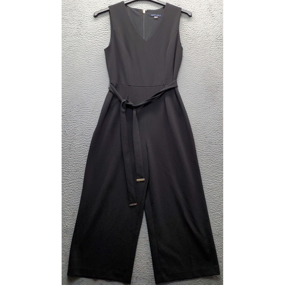 Tommy Hilfiger Jumpsuit Womens 8 Black Belted Waist Sleeveless V-Neck Back Zip
